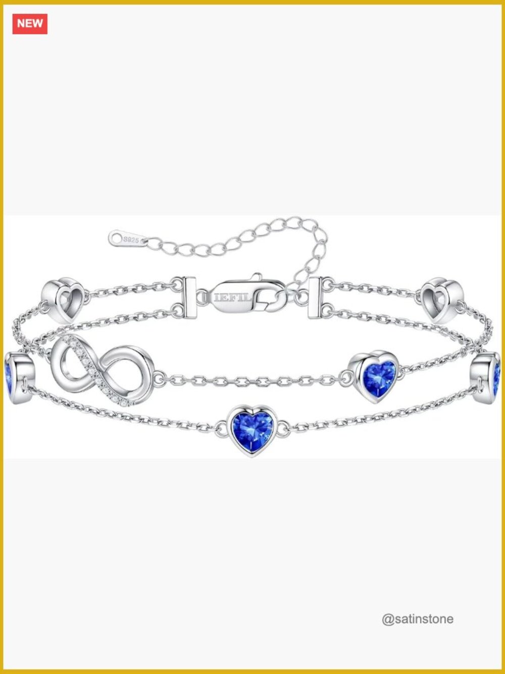 925 Sterling Silver Infinity Heart Birthstone Charm Link Bracelet for Women